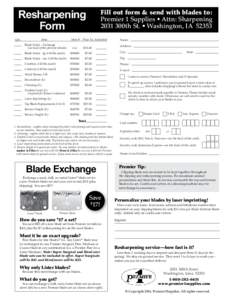 Resharpening Form Qty. Item