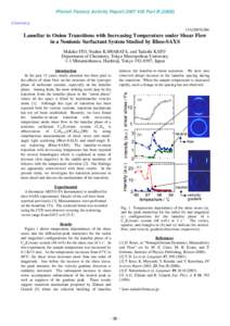 Photon Factory Activity Report 2007 #25 Part BChemistry 15A/2007G566  Lamellar to Onion Transitions with Increasing Temperature under Shear Flow