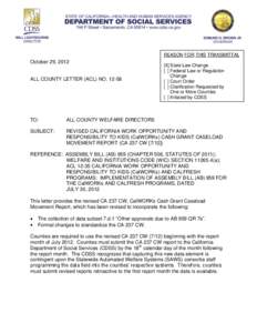 REASON FOR THIS TRANSMITTAL  October 29, 2012 ALL COUNTY LETTER (ACL) NO[removed]