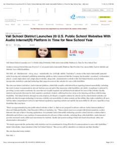 Vail School District Launches 20 U.S. Public School Websites With Audio Internet(R) Platform in Time for New School Year - WSJ.com[removed], 3:00 PM News, Quotes, Companies, Videos