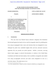 Case 3:13-cv[removed]KRG Document 43 Filed[removed]Page 1 of 44  IN THE UNITED STATES DISTRICT COURT FOR THE WESTERN DISTRICT OF PENNSYLVANIA SEAMUS JOHNSTON,