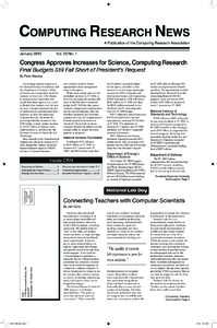 Computing Research News A Publication of the Computing Research Association January 2010 Vol. 22/No. 1