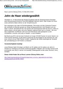Neue Luzerner Zeitung Online - John de Haan wiedergewählt