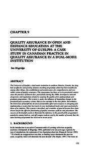 Chapter 9 Quality Assurance in Open and Distance Education at the University of Guelph: A Case Study in Canadian Practice in Quality Assurance in a Dual-Mode