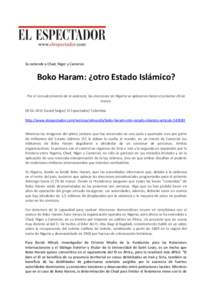 Se extiende a Chad, Níger y Camerún  Boko Haram: ¿otro Estado Islámico? Por el recrudecimiento de la violencia, las elecciones de Nigeria se aplazaron hasta el próximo 28 de marzo[removed]Daniel Salgar/ El Espec