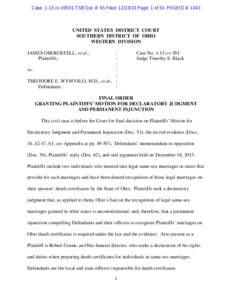 Case: 1:13-cv[removed]TSB Doc #: 65 Filed: [removed]Page: 1 of 50 PAGEID #: 1043  UNITED STATES DISTRICT COURT SOUTHERN DISTRICT OF OHIO WESTERN DIVISION JAMES OBERGEFELL, et al.,