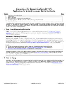 Instructions for Completing Form OP-1(P) Application for Motor Passenger Carrier Authority Topics I. II. III.