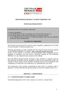 2008 FORMULA RENAULT 2.0 WEST EUROPEAN CUP TECHNICAL REGULATIONS