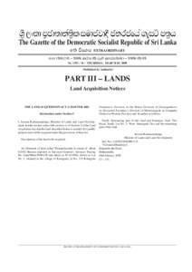 Êòé Èâ¨å Àò°åºå¾àº¨ èò ÌÄå°Éå¼û °¾Ç°ïÆà ªæÌ ÀºòÆ The Gazette of the Democratic Socialist Republic of Sri Lanka ¡ºø ïÊË