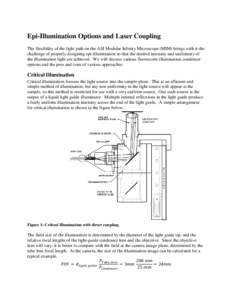 Epi-Illumination Options and Laser Coupling The flexibility of the light path on the ASI Modular Infinity Microscope (MIM) brings with it the challenge of properly designing epi-illumination so that the desired intensity