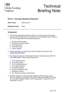 Technical Briefing Note[removed] – Earnings Adjustment Statement Date of issue  February 2014