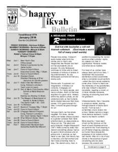 Shaarey ikvah T Bulletin Tevet/Shevat 5774