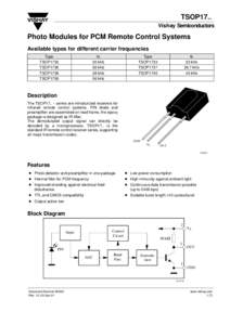 TSOP17.. Vishay Semiconductors Photo Modules for PCM Remote Control Systems Available types for different carrier frequencies Type