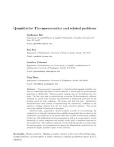 Quantitative Thermo-acoustics and related problems Guillaume Bal Department of Applied Physics & Applied Mathematics, Columbia University, New York, NYE-mail: 