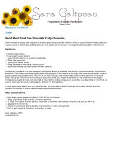 Recipe of the Month June: Good Mood Food Raw Chocolate Fudge Brownies Raw chocolate is loaded with magnesium and feel-good compounds like serotonin and can boost mood and libido, dates are a great source of electrolytes 