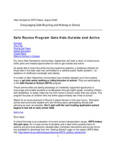    New Hampshire SRTS News, August 2008: Encouraging Safe Bicycling and Walking to School