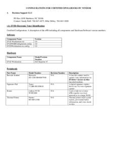 CONFIGURATIONS FOR CERTIFIED EPOLLBOOKS BY VENDOR 1. Decision Support LLC PO Box 1058 Matthews NC[removed]Contact: Sandy Brill: [removed], Mike Sibley, [removed]