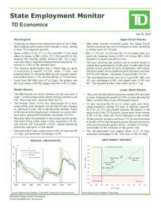 State Employment Monitor TD Economics July 18, 2014 New England  Upper South Atlantic