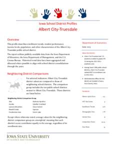 Iowa School District Profiles  Albert City-Truesdale Overview This profile describes enrollment trends, student performance, income levels, population, and other characteristics of the Albert CityTruesdale public school 