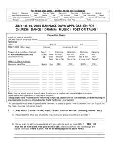 BANNACK DAYS 2000 APPLICATION