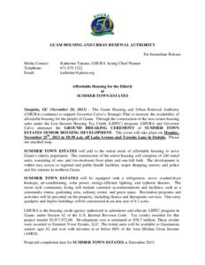 GUAM HOUSING AND URBAN RENEWAL AUTHORITY For Immediate Release Media Contact: Telephone: Email: