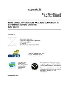 Appendix D City of Black Diamond Grant No. G1000014 FINAL CUMULATIVE IMPACTS ANALYSIS COMPONENT for City of Black Diamond Shoreline: