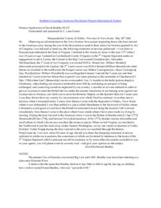 Southern Campaign American Revolution Pension Statements & Rosters Pension Application of David Bradley R1132 Transcribed and annotated by C. Leon Harris Musquodoboit County of Halifax Province of Nova Scotia May 28th 18