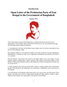 Siraj Sikder Works  Open Letter of the Proletarian Party of East Bengal to the Government of Bangladesh (January 1972)
