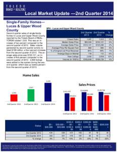 Local Market Update —2nd Quarter 2014 Single-Family Homes— Lucas & Upper Wood County  SFH - Lucas and Upper Wood County