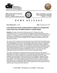 N E W S News Release No.: 13-58 R E L E A S E Date: November 20, 2013