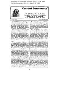 Essays of an Information Scientist, Vol:7, p.77-86, 1984 Current Contents, #12, p.3-12, March 19, 1984 The 1982 Nobel Prize in Medicine Recognizes the Impact