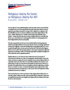 Religious Liberty for Some or Religious Liberty for All? By Joshua Dorner December 12, 2013