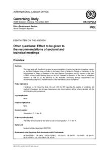 INTERNATIONAL LABOUR OFFICE  Governing Body 312th Session, Geneva, November 2011 Policy Development Section Social Dialogue Segment