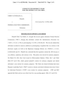 Case 1:11-cv[removed]ABJ Document 61  Filed[removed]Page 1 of 5 UNITED STATES DISTRICT COURT FOR THE DISTRICT OF COLUMBIA