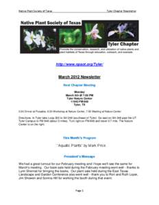 Native Plant Society of Texas  Tyler Chapter Newsletter