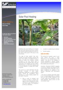 Information Technology Solutions  Solar Pool Heating FACT SHEET 3 SOLAR POOL HEATING