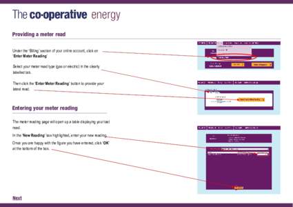 Providing a meter read Under the ‘Billing’ section of your online account, click on ‘Enter Meter Reading’ Select your meter read type (gas or electric) in the clearly labelled tab. Then click the ‘Enter Meter R