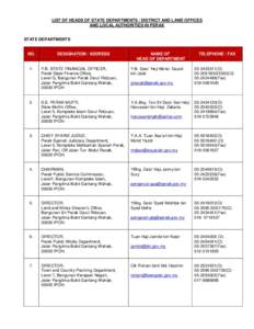 LIST OF HEADS OF STATE DEPARTMENTS / DISTRICT AND LAND OFFICES AND LOCAL AUTHORITIES IN PERAK STATE DEPARTMENTS  NO.