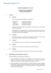 PANMURE GORDON & CO. PLC NOMINATION COMMITTEE TERMS OF REFERENCE 1.  Structure