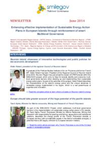 NEWSLETTER  June 2014 Enhancing effective implementation of Sustainable Energy Action Plans in European Islands through reinforcement of smart