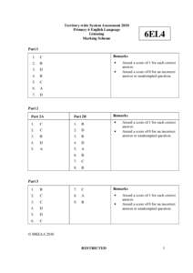 Territory-wide System Assessment 2010 Primary 6 English Language Listening Marking Scheme  6EL4