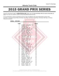 Atlanta Track Club  Grand Prix Standings 2015 GRAND PRIX SERIES Grand Prix Standings through the SINGLETON 5K & 10K. Please note that these standings reflect your age on December 31,