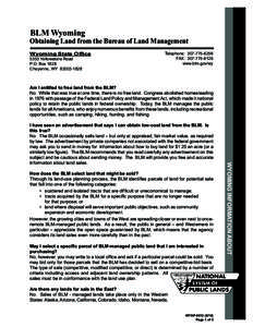 BLM  BLM Wyoming Obtaining Land from the Bureau of Land Management Wyoming State Office