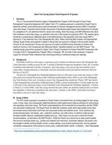 Urban Tree Canopy Expert Panel Request for Proposals I. Summary: The U.S. Environmental Protection Agency Chesapeake Bay Program (CBP) through its Expert Panel Management Cooperative Agreement with Virginia Tech (VT) is 