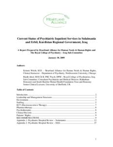 Microsoft Word - Current Status of Psychiatric Inpatient Services in Sulaimania and Erbil Feb 17.doc