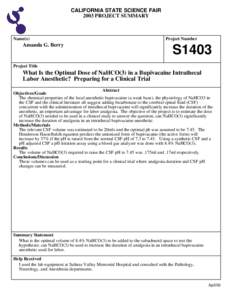 CALIFORNIA STATE SCIENCE FAIR 2003 PROJECT SUMMARY Name(s)  Amanda G. Berry