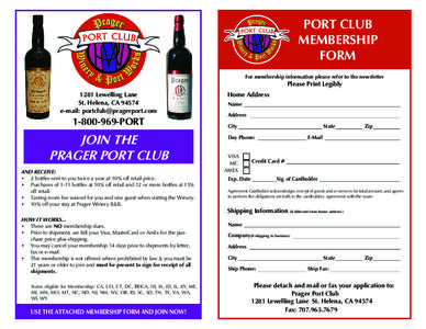 PORT CLUB MEMBERSHIP FORM For membership information please refer to the newsletter  Please Print Legibly
