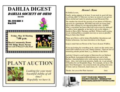 DAHLIA DIGEST DAHLIA SOCIETY OF OHIO Since 1930 VOLISSUE 3 May 2018