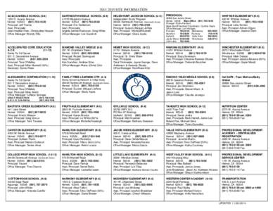 SITE INFORMATION ACACIA MIDDLE SCHOOLE. Acacia Avenue Hemet1620 Principal: Jeff Franks Asst. Principals: