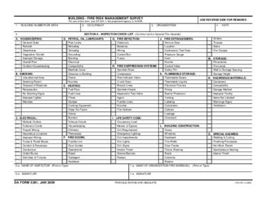 BUILDING - FIRE RISK MANAGEMENT SURVEY  USE REVERSE SIDE FOR REMARKS For use of this form, see AR 420-1; the proponent agency is ACSIM.